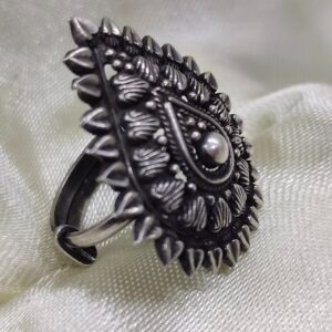 Puran drop shape ethnic sterling silver ladies ring (free size)