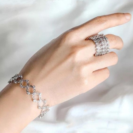 Sterling silver 2-in-1 adjustable ring bangle for ladies by puran