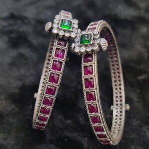 Puran enchanting ruby studded temple bangles with onax screw (2 pcs)