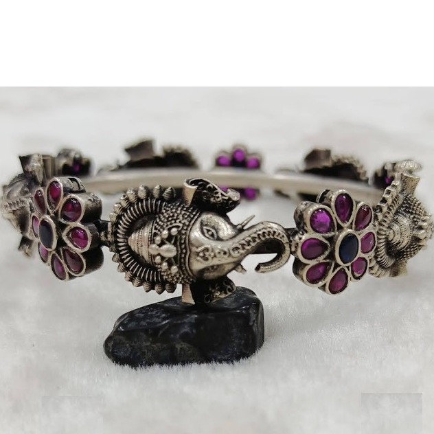 Puran blissful ganesha motifs temple bangles with ruby Gems (2 pcs)