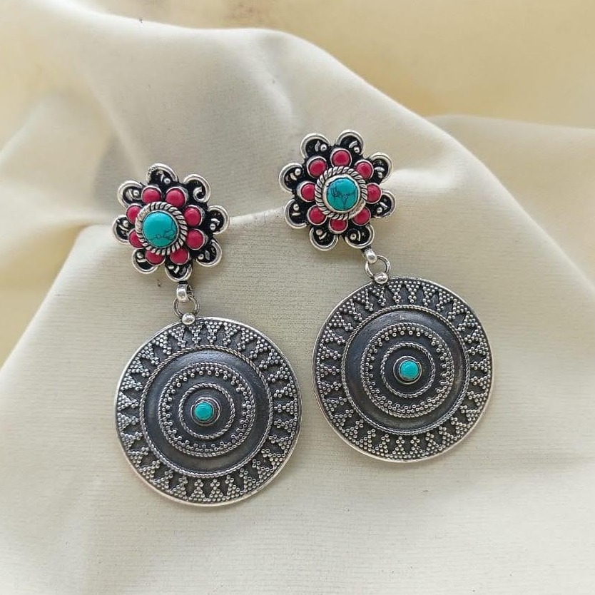 Glorious ethnic pure silver boho hanging danglers earrings by puran