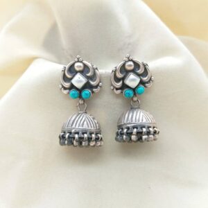 Puran elements sterling silver turqoise pearly jhumka earrings