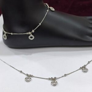 Pure silver tiny ball and ring charms italian anklets pair by puran