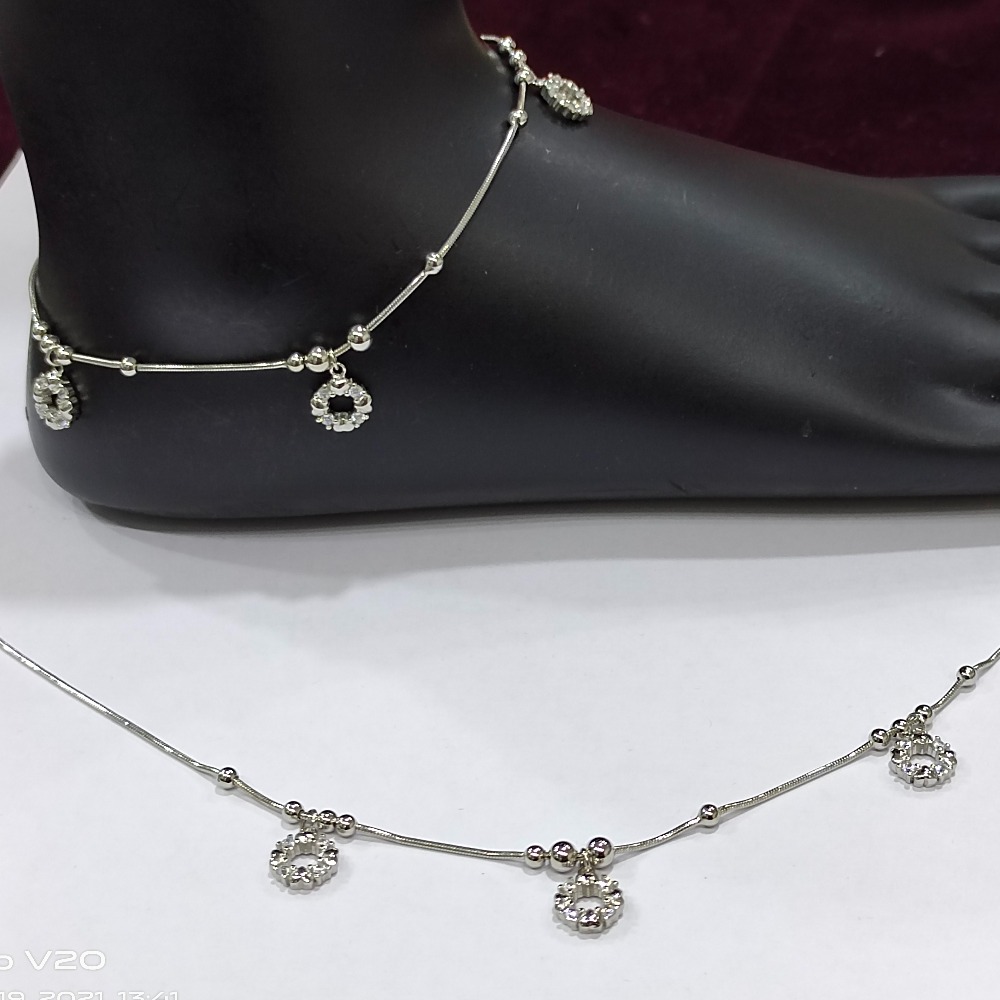 Pure silver tiny ball and ring charms italian anklets pair by puran