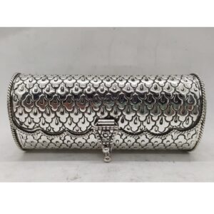 Puran pure silver clutch in mesh tile carvings
