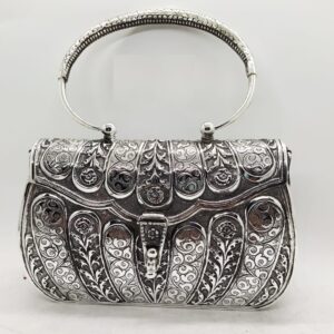 Puran Pure Silver Hand bag in Mesh Tiles Carvings
