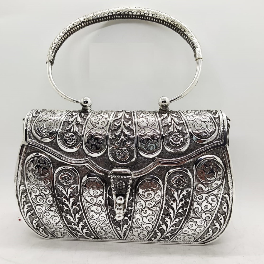 Puran Pure Silver Hand bag in Mesh Tiles Carvings