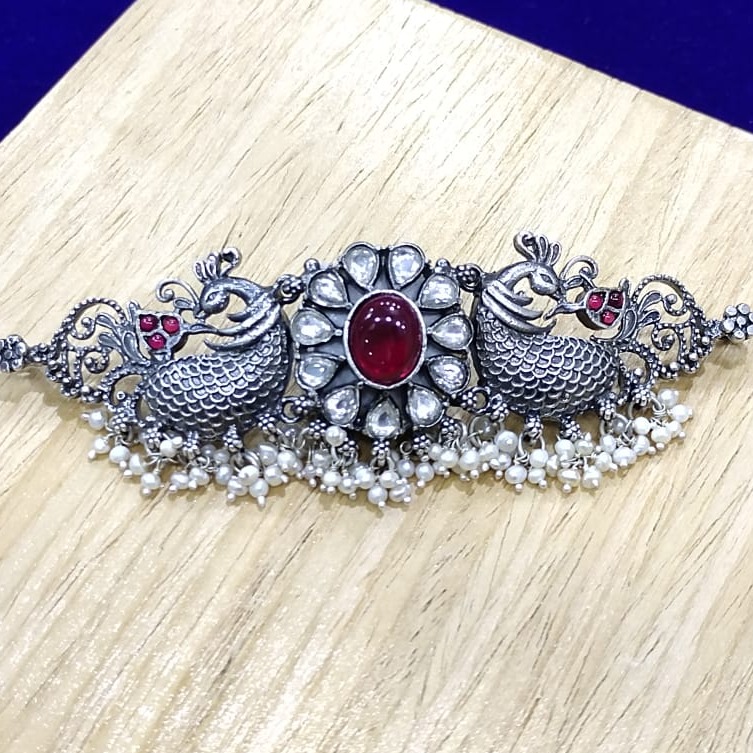 Twinning peacock choker in real hallmarked silver by puran