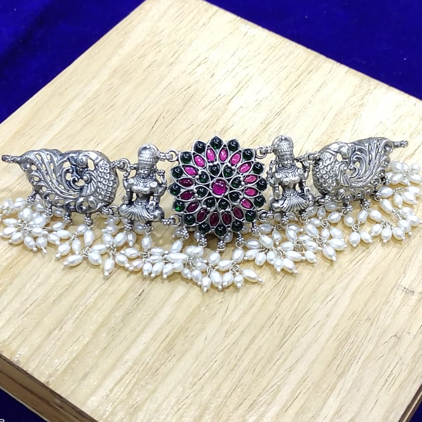 Handcraft pure silver temple choker of goddess lakshmi by puran