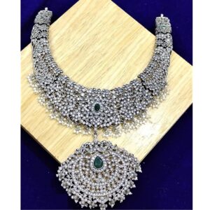Designer rani haara in cz and green quartz by puran