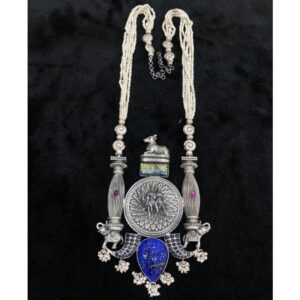 Pure silver temple long otp set with real gems by puran