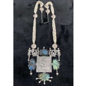 Pure Silver Temple long OTP set With Real Gems By Puran