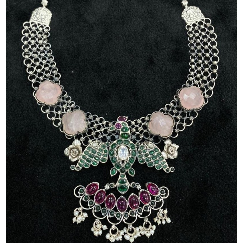 925 pure silver statement temple necklace by puran.