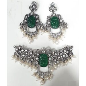 925 pure silver necklace with carved ruby and kundan pO-216-07