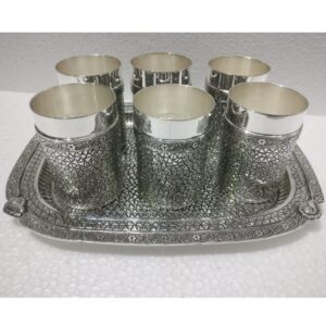 925 pure silver stylish glasses and tray set in antique po-170-01
