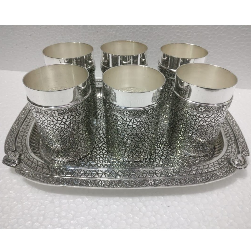 925 pure silver stylish glasses and tray set in antique po-170-01