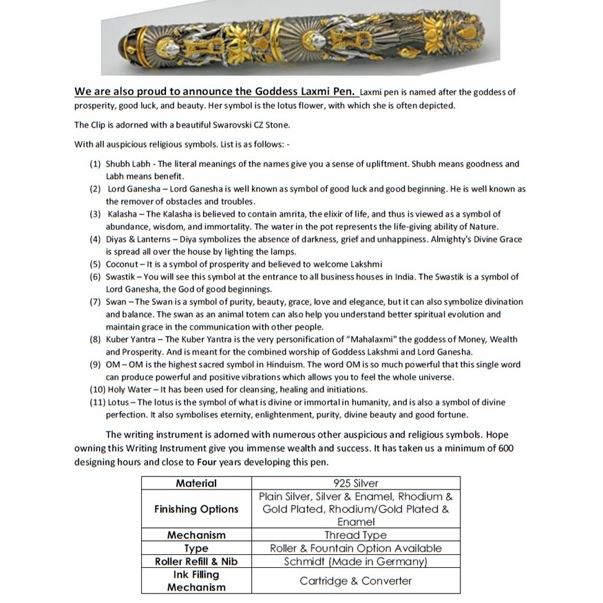 Pure silver Goddess Lakshmi pen-limited edition pO-315-02 - Image 5