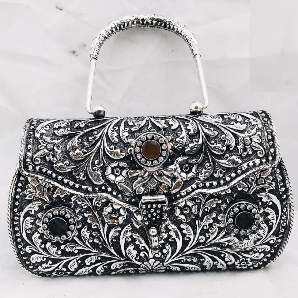 925 pure silver ladies purse with handle in fine nakashii pO-164-02