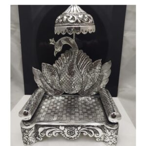 92.5 pure silver antique singhasan with dancing peacock po-141-06