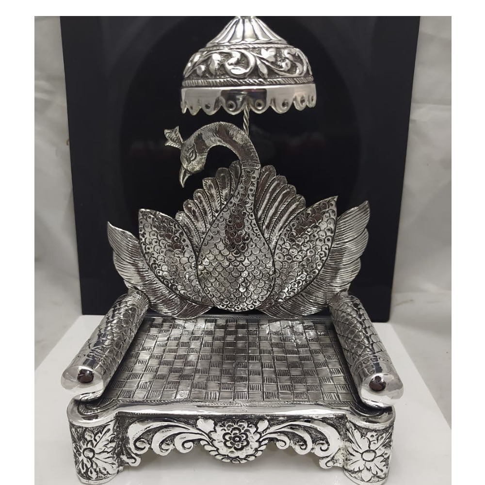 92.5 pure silver antique singhasan with dancing peacock po-141-06