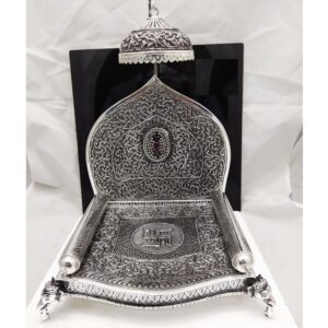 92.5 pure silver solid antique singhasan with gemstones po-141-05