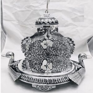 925 pure silver antique singhasan with rajhans & peacock po-141-02