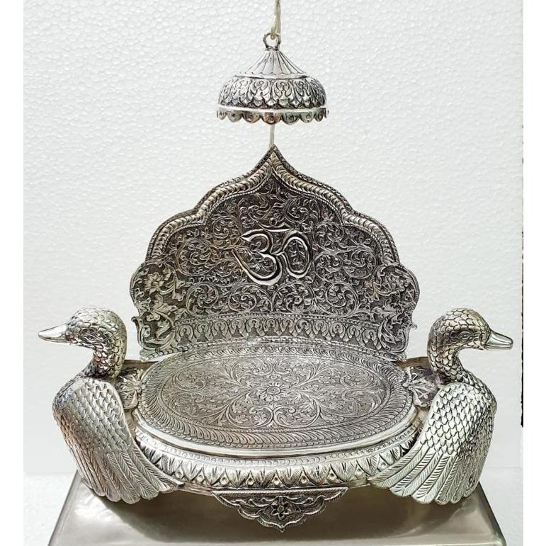 925 pure silver antique singhasan with ducks po-141-01