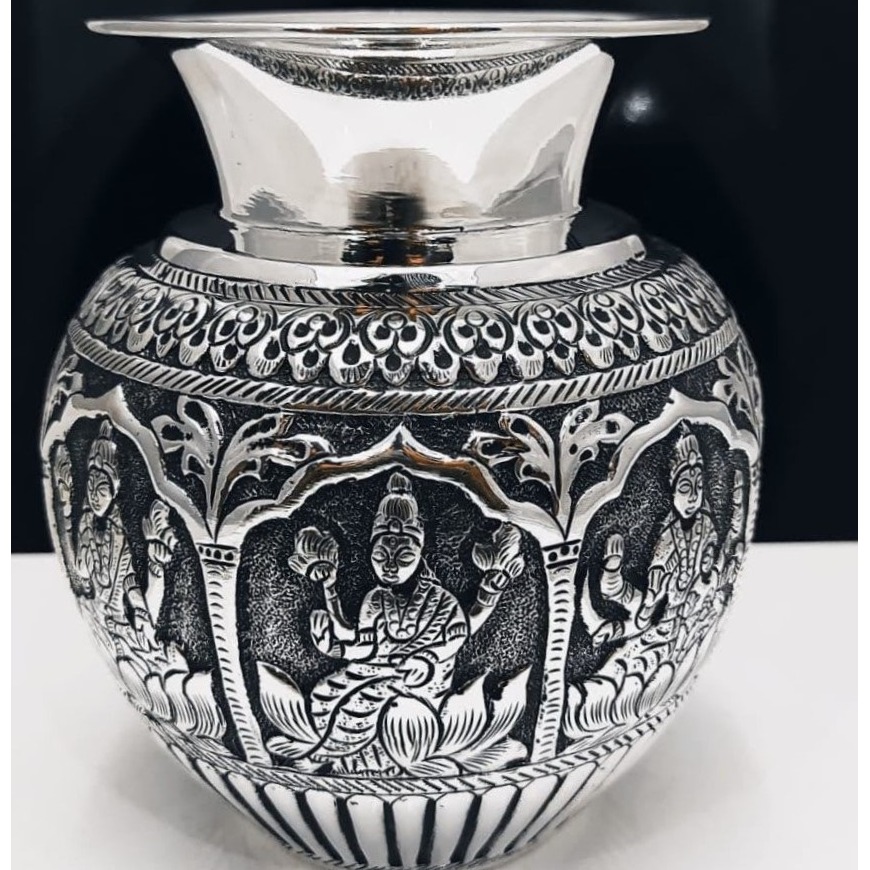 925 pure silver ashtalakshmi kalash in fine embossing po-165-05