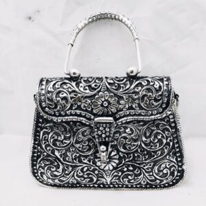 925 pure silver ladies purse with handle in Deep Carving PO-164-04