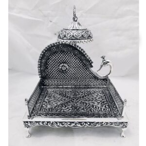 925 pure silver antique singhasan with peacock po-141-09