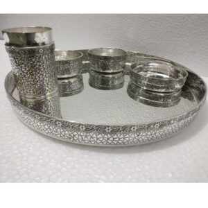 925 Pure Silver Designer Thali Set in Solid Work PO-153-02
