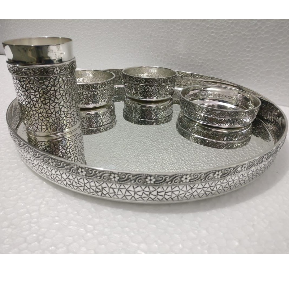 925 Pure Silver Designer Thali Set in Solid Work PO-153-02