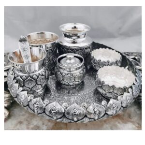 925 Pure Silver Arta Thali Set in Morr Pankh Nakashii PO-263-06