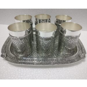 925 Pure Silver Stylish Glasses and Tray Set in Antique PO-170-01