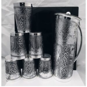 925 Pure Silver Stylish Antique Jug and Glasses Set (1+6) PO-247-13