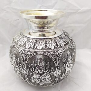 Pure silver 92.5  astalakshmi kalash in fine embossing po-165-01