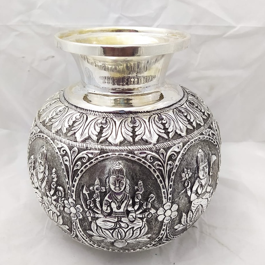 Pure silver 92.5  astalakshmi kalash in fine embossing po-165-01