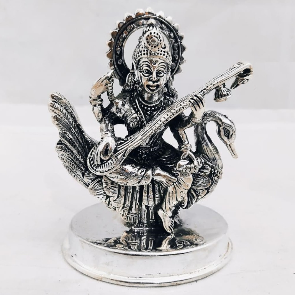 925 pure silver idol of gayatri mata on swan in antique po-174-14