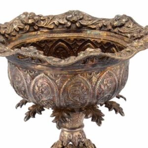 A  19C UNUSUALLY LARGE SOLID SILVER BUTTER LAMP , VARANASI C 1880