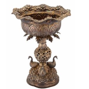A  19C UNUSUALLY LARGE SOLID SILVER BUTTER LAMP , VARANASI C 1880