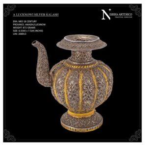 Antique 19thc rare indian solid silver floral pattern water jug , lucknow c.1890
