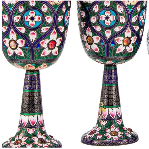 A 20c Rare Indian enamel silver surahi with glasses , Varanasi 1901 - Image 3