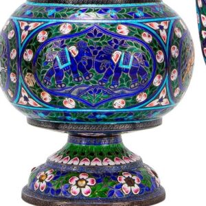 A 20c Rare Indian enamel silver surahi with glasses , Varanasi 1901