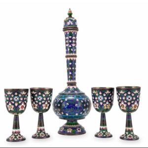 A 20c Rare Indian enamel silver surahi with glasses , Varanasi 1901