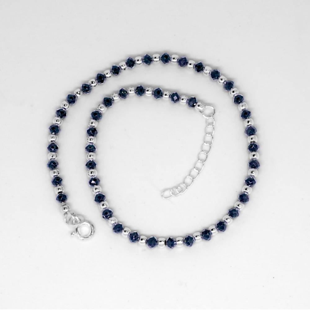 925 Sterling Silver Black Beads Anklets JP-P11