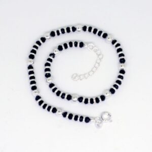 925 Sterling Silver Black Beads Anklets JP-P08