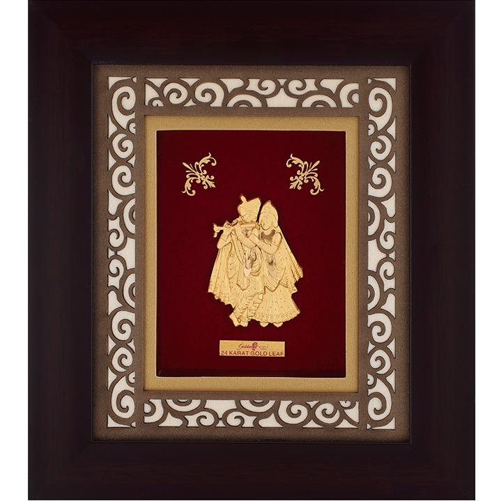 916 Gold Radha Krishna Photo Frame AJ-16