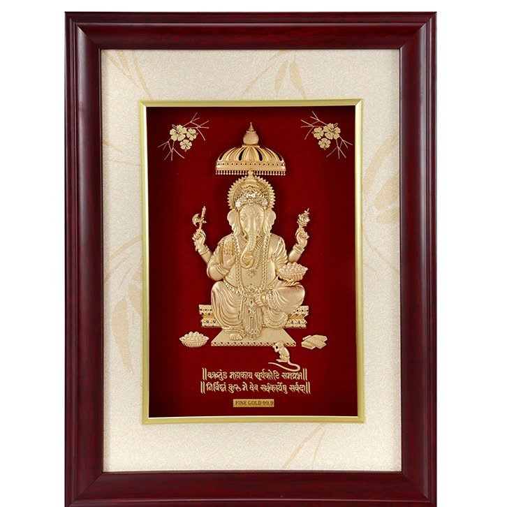 (36X48 CM)GOD GANESH JI DIVINE PHOTO FRAME 24 K GOLD