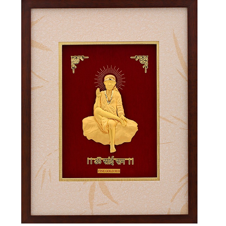 (33X42 CM)GOD SAI BABA JI DIVINE PHOTO FRAME 24 K GOLD