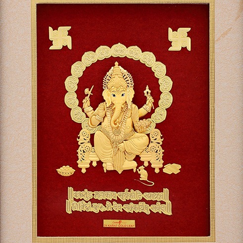 (24X30 CM) God ganesh ji divine photo frame 24 k gold - Image 2